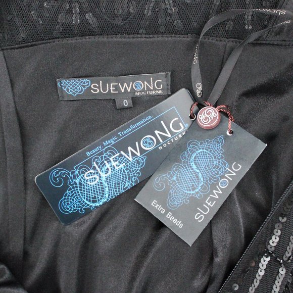 NEW Sue Wong 1920s Gatsby Art Deco Black Beaded & Sequined Cocktail Dress 0 - Picture 12 of 12